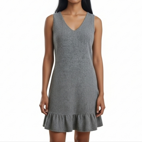 LOFT Dresses & Skirts - Loft Dress Size 12 Black White Flounce Hem V Neck Sleeveless Textured Back Zip